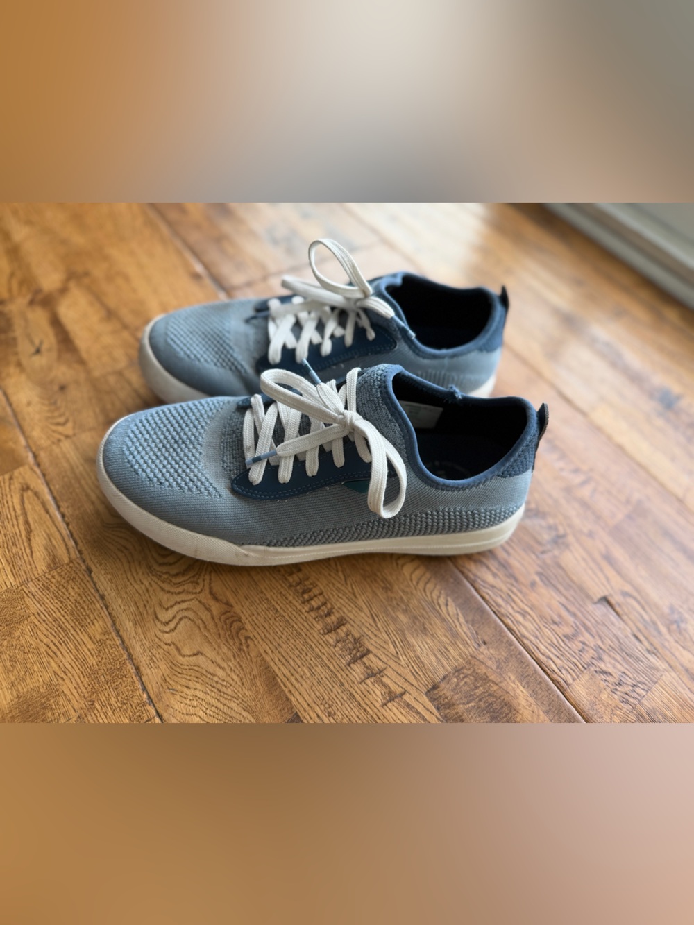 Vessi Light Blue and White Weekend Knit Sneakers